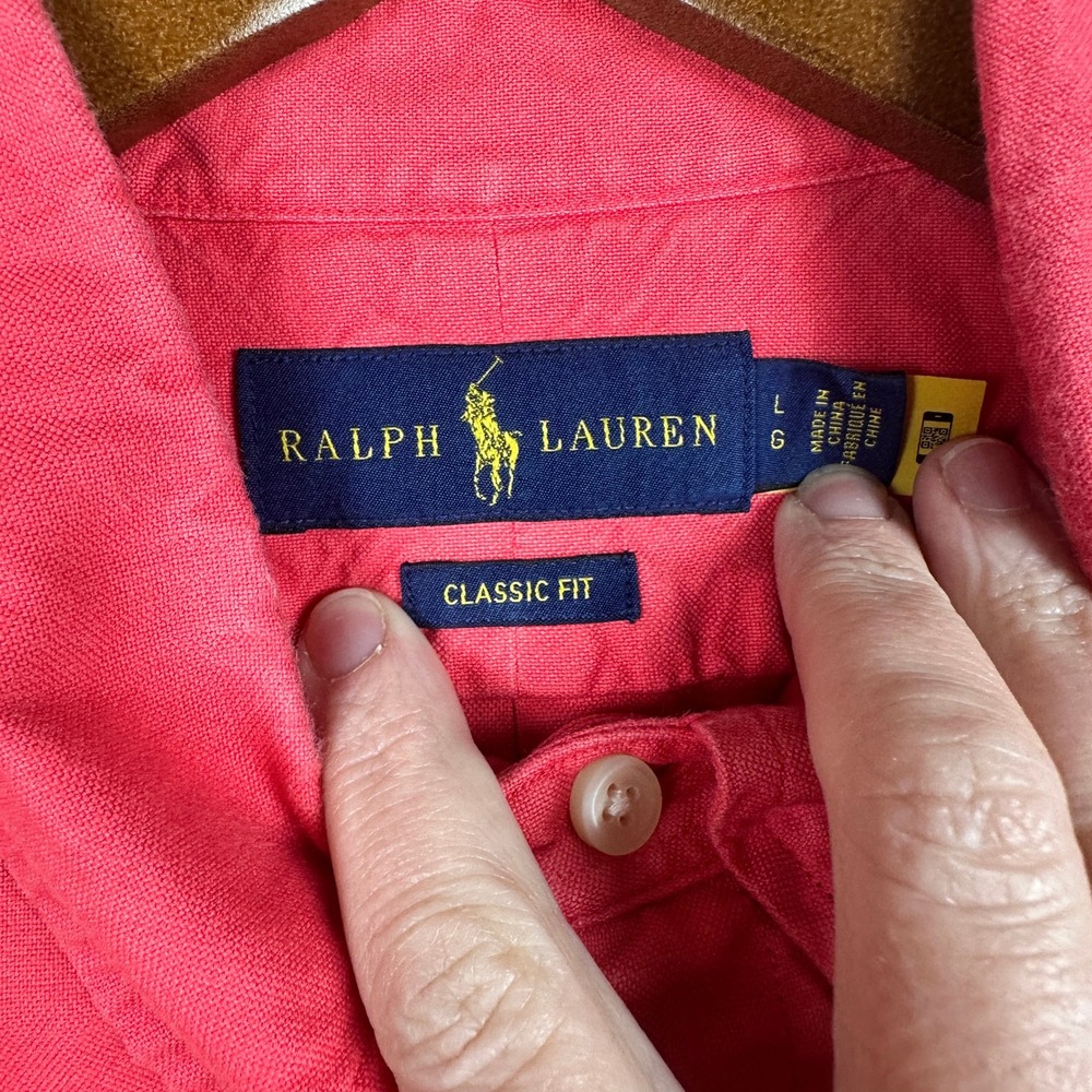 Ralph Lauren Classic Fit Shirt Mens Large Pink Long Sleeve Button Down Preppy - Picture 5 of 11
